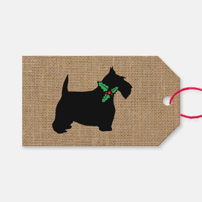 Étiquettes-cadeau Scottie Dog Holly Burlap (Devant (Horizontal))