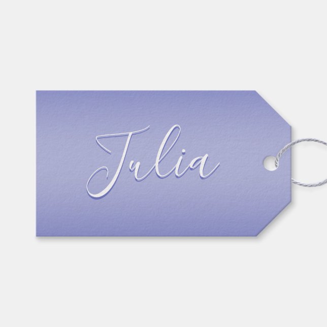 Étiquettes-cadeau Script cursif modifiable | Violet blanc et violet (Devant (Horizontal))