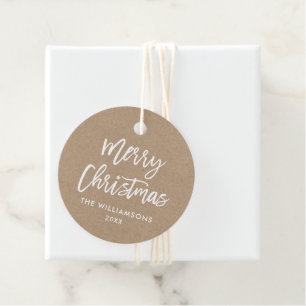 Étiquettes Cadeau Script de Brève Moderne Star de Noël Kraft