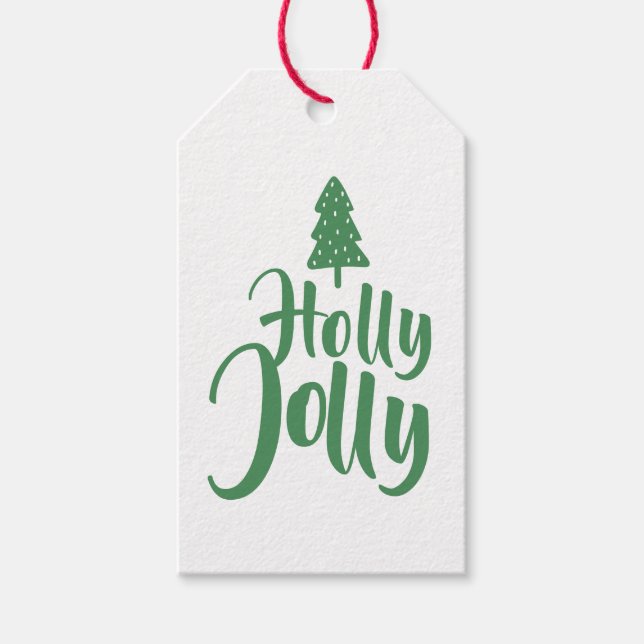 Étiquettes-cadeau Script de calligraphie verte Holly Jolly à partir  (Devant)
