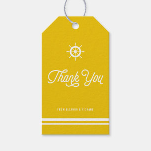 Étiquettes-cadeau Script de Merci marine jaune avec Helm