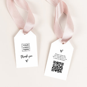 Étiquettes-cadeau Script Décontracté noir et blanc et Merci de coeur