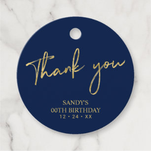 Étiquettes Cadeau Script Gold & Navy Brush Anniversaire Merci de fêt