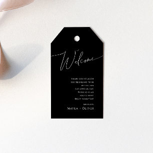 Étiquettes-cadeau Script minimaliste Whimsical Mariage noir Bienvenu