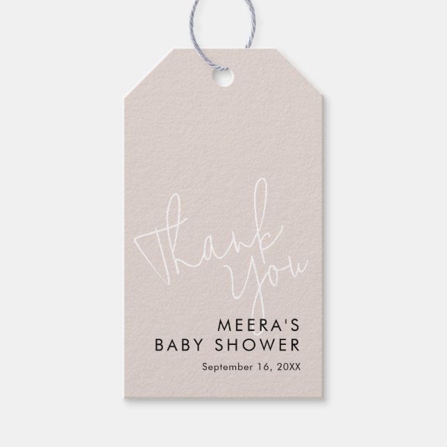Étiquettes-cadeau Script moderne Dusty Merci rose Baby shower (Devant)