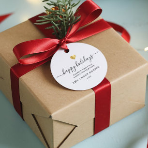 Étiquettes Cadeau Script moderne Gold Heart Happy Holiday Business