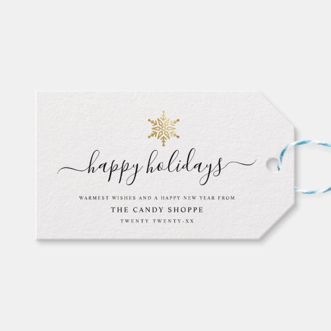 Étiquettes-cadeau Script moderne Gold Snowflon Vacances d'affaires (Devant (Horizontal))