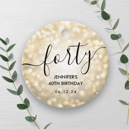 Étiquettes Cadeau Script moderne Lumières Parties scintillant or 40e