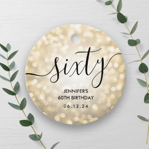 Étiquettes Cadeau Script moderne Lumières Parties scintillant or 60e