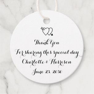 Étiquettes Cadeau Script noir coeurs blanc Mariage cadeau