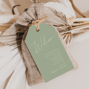 Étiquettes-cadeau Script Whimsical   Bienvenue du Mariage vert Sage