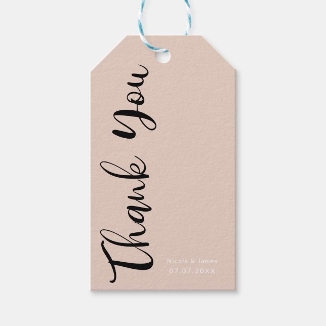 Étiquettes-cadeau Scripts noirs modernes Beige Blush Photo Merci (Devant)
