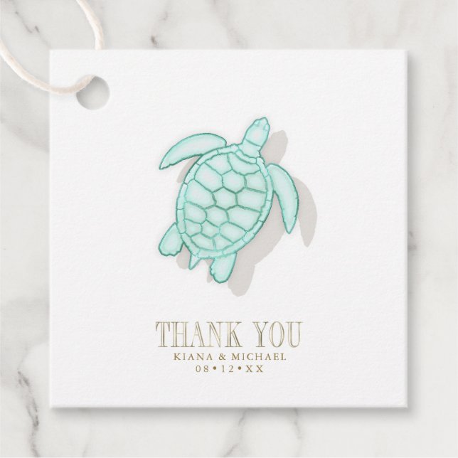 Étiquettes Cadeau Sea Foam Beach Wedding Turtle ID837 (Devant)