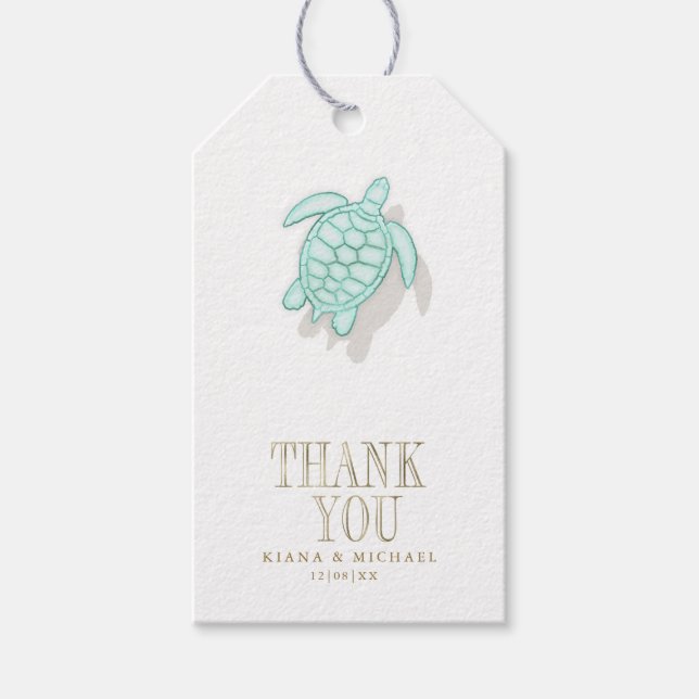Étiquettes-cadeau Sea Foam Beach Wedding Turtle ID837 (Devant)