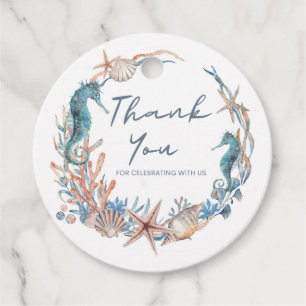 Étiquettes Cadeau Sea Wreath Beach Seahorse Shells Merci