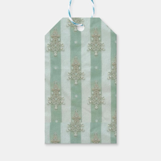 Étiquettes-cadeau Seafoam Stiped Velvet-Look Diamond Trees (Devant)