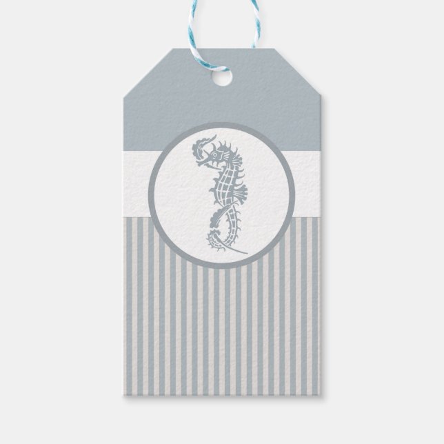 Étiquettes-cadeau Seahorse Bleu Classique Nautique Élégant (Devant)