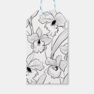 Étiquettes-cadeau Seamless sketched orchid cattleya flowers tropical