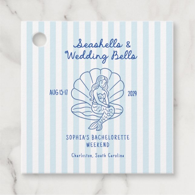 Étiquettes Cadeau Seashells & Wedding Bells Enterrement de Vie de Je (Devant)
