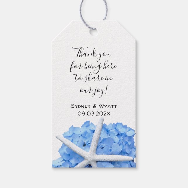 Étiquettes-cadeau Seaside Garden Blue Hydrangea Starfish Favoriser l (Devant)