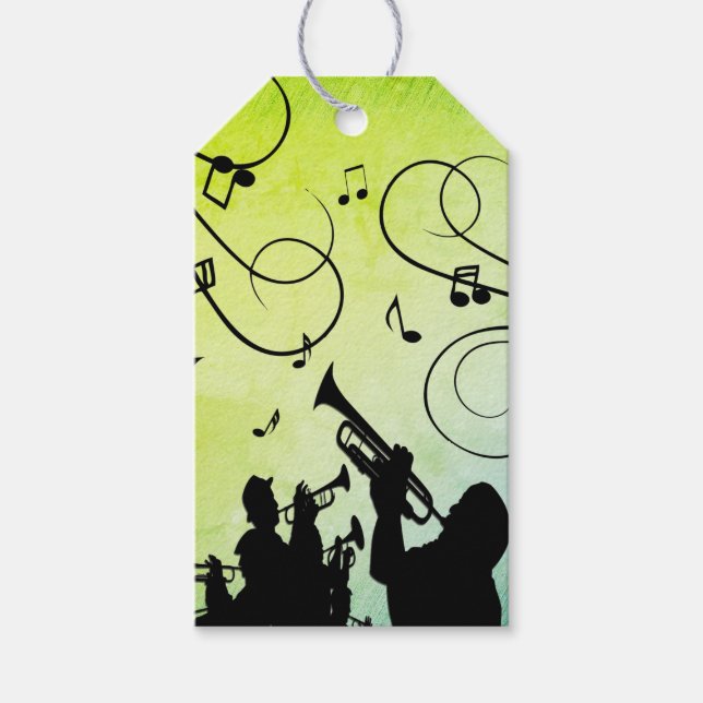 Étiquettes-cadeau Section Trumpet Jazz Music Green (Devant)