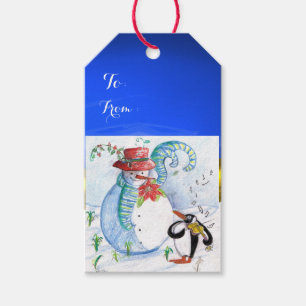 ÉTIQUETTES-CADEAU SÉRÉNADE D'HIVER DE BONHOMME DE NEIGE ET DE