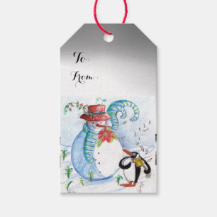 ÉTIQUETTES-CADEAU SÉRÉNADE D'HIVER DE BONHOMME DE NEIGE ET DE