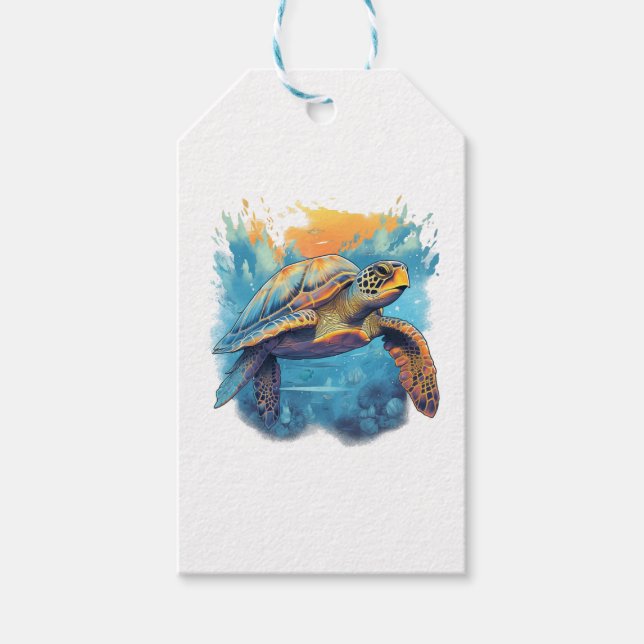 Étiquettes-cadeau Serene Underwater Turtle Copy (Devant)