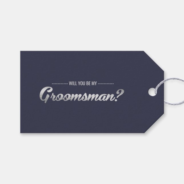 Étiquettes-cadeau Serez-vous mon Groomsman ? Mariage en argent bleu  (Devant (Horizontal))