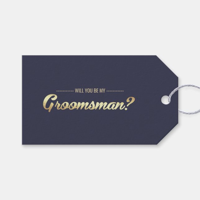 Étiquettes-cadeau Serez-vous mon Groomsman ? Marine Blue Gold (Devant (Horizontal))