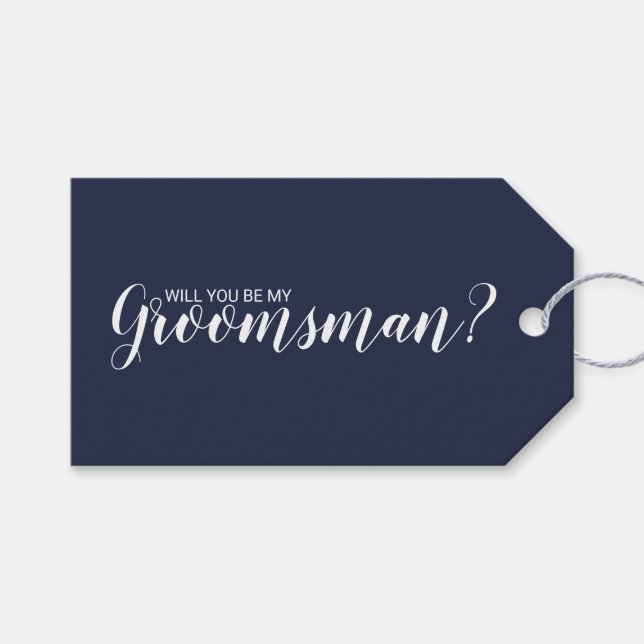 Étiquettes-cadeau Serez-Vous Mon Groomsman ? Script moderne bleu mar (Devant (Horizontal))