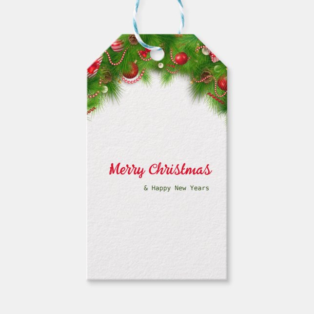Étiquettes-cadeau Serre de Noël et ampoules rouges, et présente (Devant)