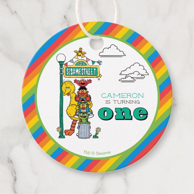 Étiquettes Cadeau Sesame Street Characters & Street Sign Birthday Fa (Devant)