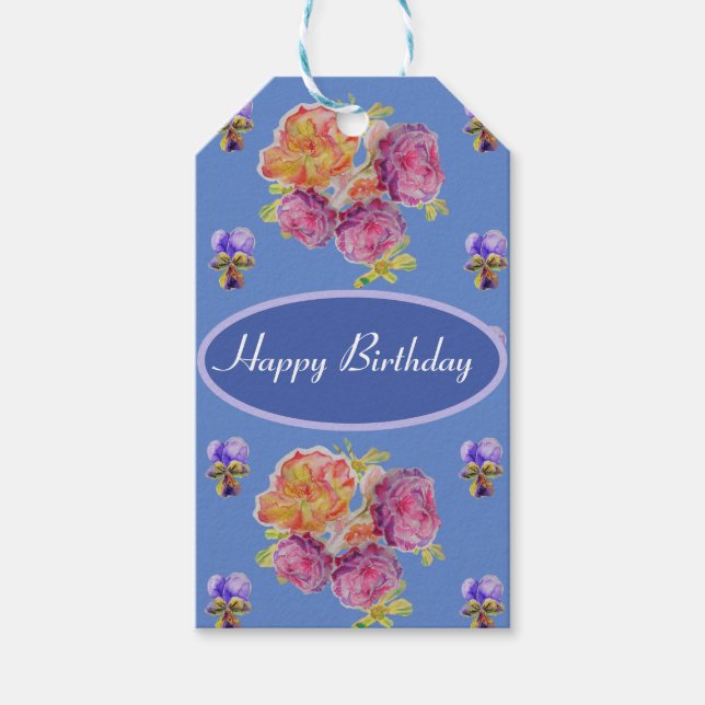 Étiquettes-cadeau Shabby rose Pansal Rose Floral Bleu (Devant)