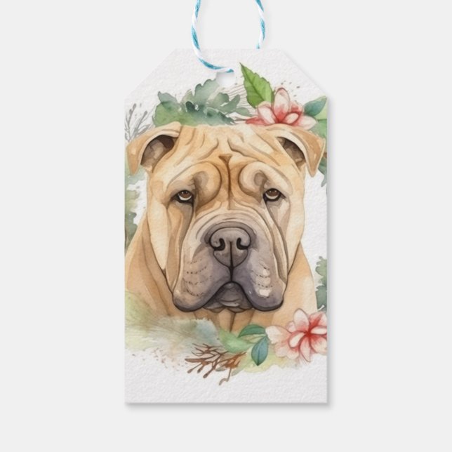 Étiquettes-cadeau Shar Pei Christmas Wreath Festive Pup (Dos)