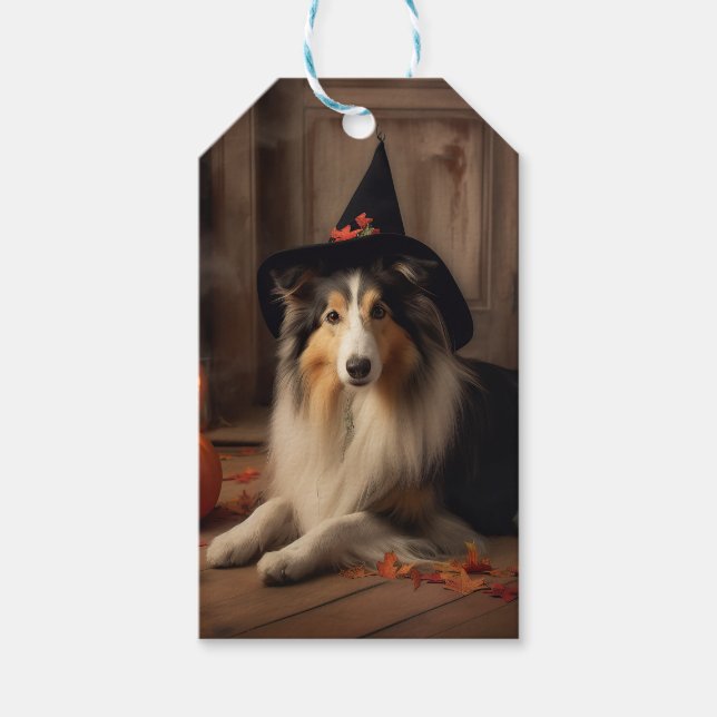 Étiquettes-cadeau Shetland Sheepdog Citrouille Halloween effrayant (Devant)