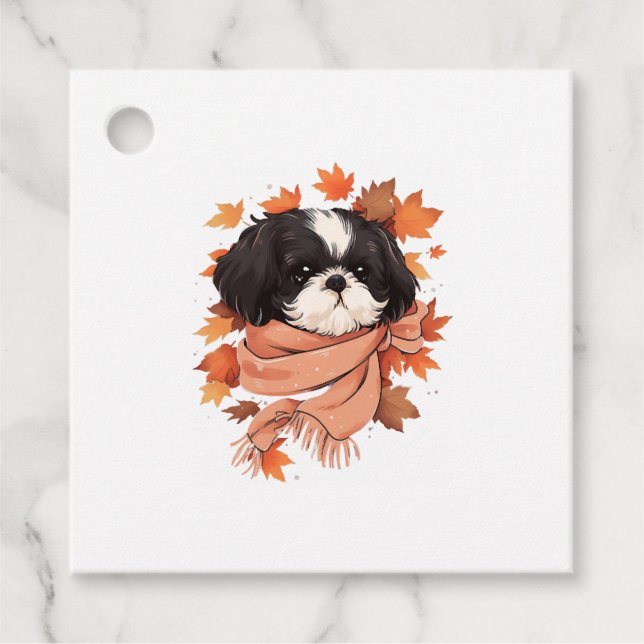 Étiquettes Cadeau Shih Tzu Fall Dog Automne quitte Thanksgiving Copi (Devant)