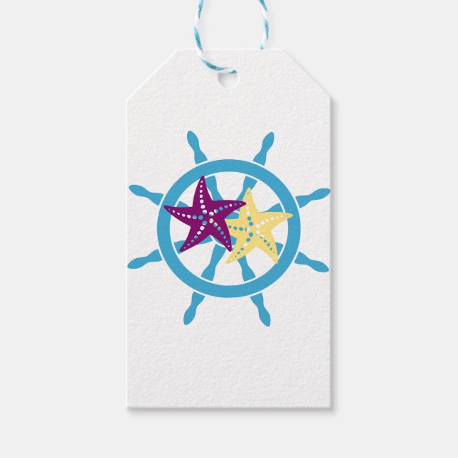 Étiquettes-cadeau Shipwheel & Starfish (Devant)
