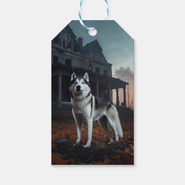 Étiquettes-cadeau Sibérie Husky Halloween effraie (Devant)