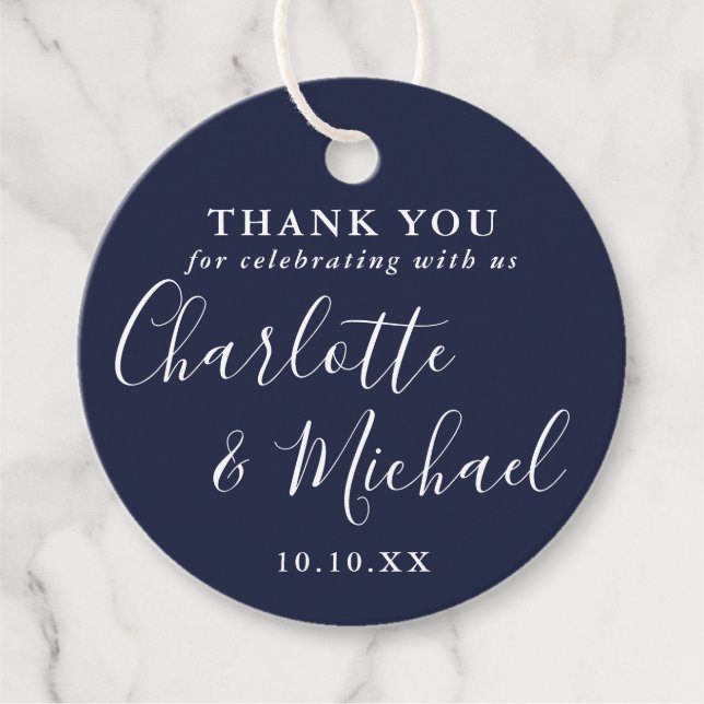 Étiquettes Cadeau Signature Script Marine Merci bleu (Devant)