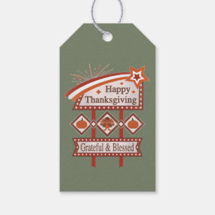 Étiquettes-cadeau Signe rétro gracieux et béni du bon thanksgiving