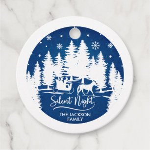 Étiquettes Cadeau Silencieux nuit pins neige flake bleu & blanc