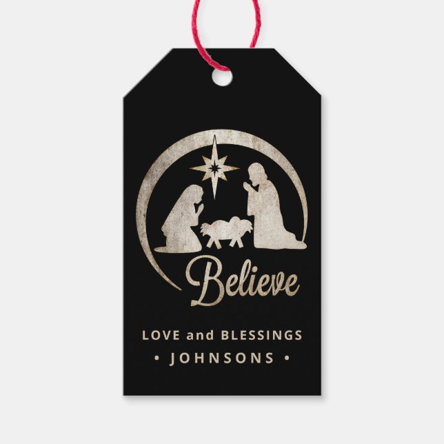Étiquettes-cadeau Silhouette de la Nativité de Noël (Devant)