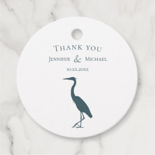 Étiquettes Cadeau silhouette héron bleu turquoise foncé blanc simple