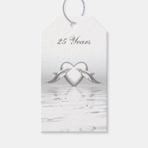 Étiquettes-cadeau Silver Anniversary Dolphins and Heart