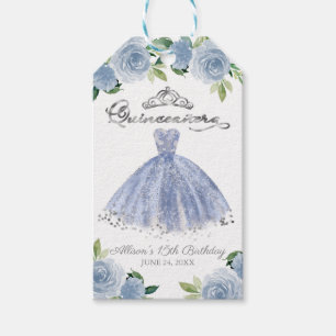 Étiquettes-cadeau Silver Blue Gown Floral Quinceanera Party