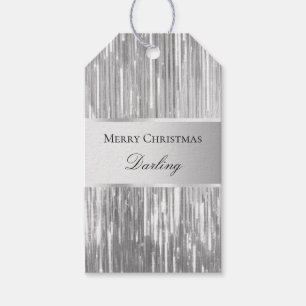 Étiquettes-cadeau Silver Glam Glitzy Tinsel Stripes