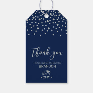 Étiquettes-cadeau Silver & Navy Blue Modern Graduation Party Favor