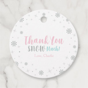 Étiquettes Cadeau Silver, Pink & Blue Hiver Onederland Merci