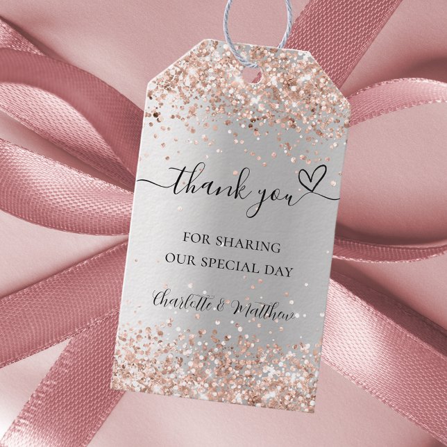 Étiquettes-cadeau Silver rose or coeur merci mariage (Créateur téléchargé)